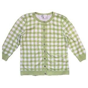 Christopher & Banks Lime Green Gingham Button Cardigan Sweater Women’s S Easter